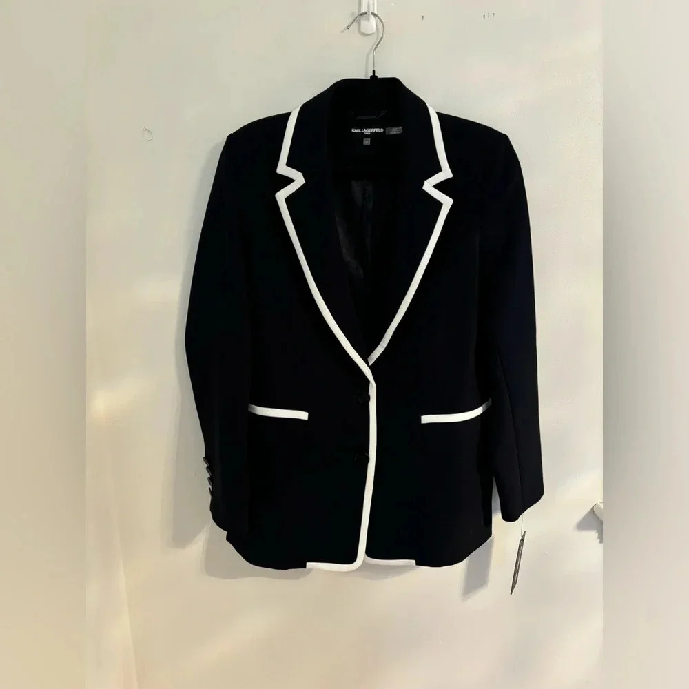 Karl Lagerfeld [8] Contrast-Trim Blazer NWT - Picture 4 of 8